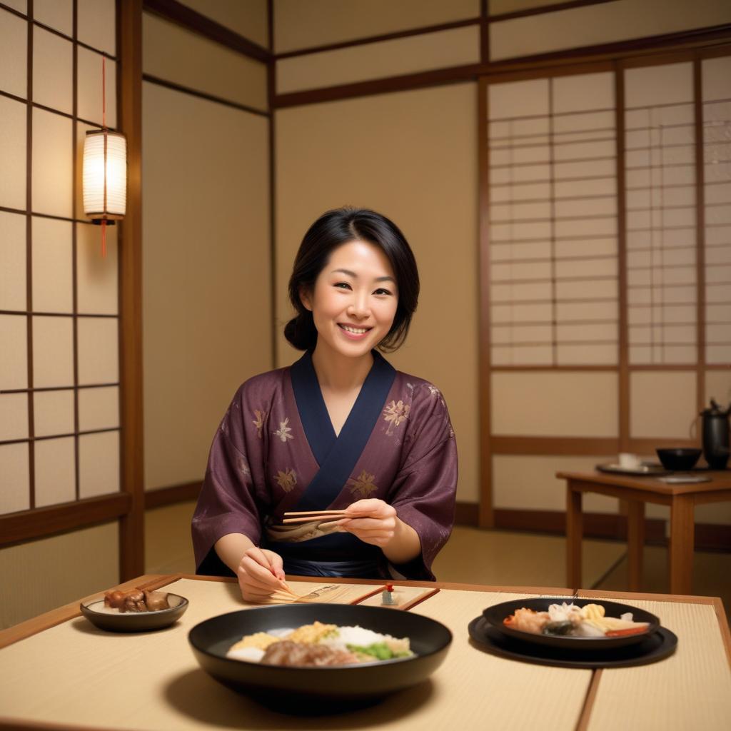 Akemi enjoying a Japanese meal